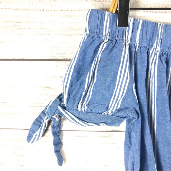 Hint of Blush Striped Off The Shoulder Romper Sz M - Picture 5 of 7